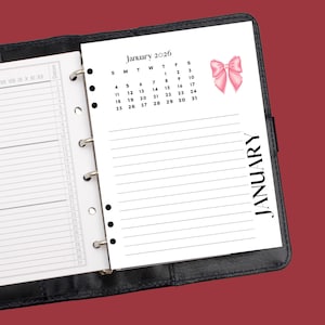 2026 Coquette Calendar, Monthly Calendar, Fashion Calendar, Calendar Note Pages, Pink Bow Calendar, Coquette Aesthetic, Gift For Her