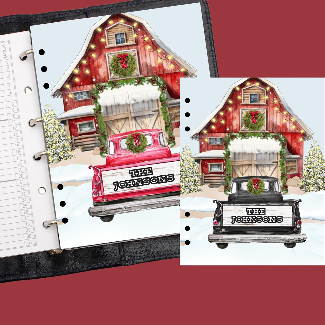 Red Christmas Barn Dashboard or Cover Set, Christmas Barn Planner