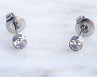 Pair of Titanium Studs Crystal Earrings 3mm, 4mm, or 5mm studs.