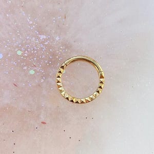 Titanium Textured Gold Clicker. Septum Clicker. Daith Clicker. Dainty Gold Hoop. 16G | 5/16” (8mm).