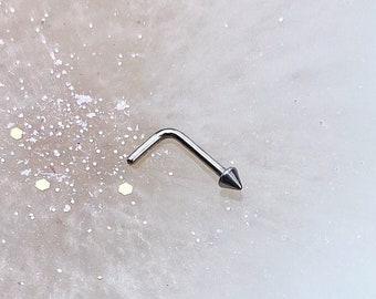 Implant Grade Titanium Spike Nose Stud 20G or 18G. Silver.