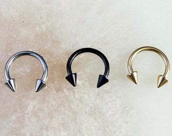 Titan Spike Hufeisen für Septum, Daith, Knorpel. 18G, 16G oder 14G. 8mm oder 10mm. Titan mitImplantatqualität.