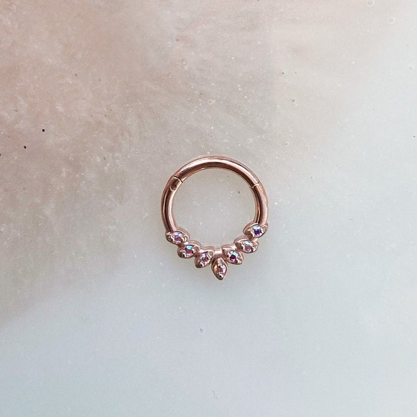 Rose Gold Aurora Borealis Clicker for Septum and Daith piercings. 16G. 5/16” (8mm) or 3/8” (10mm)