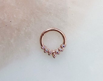 Rose Gold Aurora Borealis Clicker for Septum and Daith piercings. 16G. 5/16” (8mm) or 3/8” (10mm)