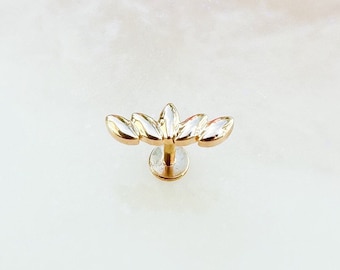 Puede incluir: Joyería corporal de oro con un diseño de cristal transparente en forma de abanico. La joyería es un piercing corporal.