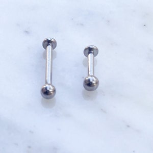 Titanium Ball Labret 3mm ball. For Tragus, Medusa, Monroe, Flat, and Cartilage Piercings. 16 Gauge. 1/4”, 5/16”, or 3/8”.
