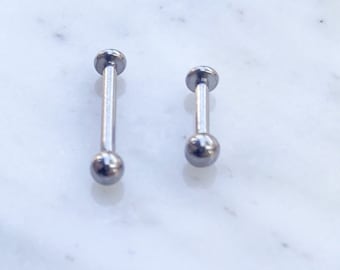Titanium Ball Labret 3mm ball. For Tragus, Medusa, Monroe, Flat, and Cartilage Piercings. 16 Gauge. 1/4”, 5/16”, or 3/8”.