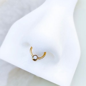 Gold Opal Clicker for Daith, Septum and Cartilage piercings. 16 Gauge or 18 Gauge. 8mm or 10mm.