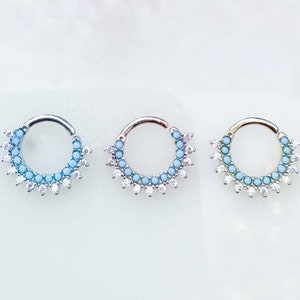 Argola de cristal Boho Turquesa para piercings de septo, Daith e cartilagem. 8mm. 16G.