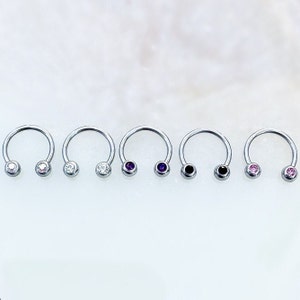 Crystal Horseshoe Hoop for Septum, Daith, and Cartilage. 16 Gauge. 10mm.