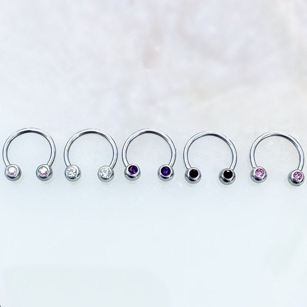 Crystal Horseshoe Hoop for Septum, Daith, and Cartilage. 16 Gauge. 10mm.