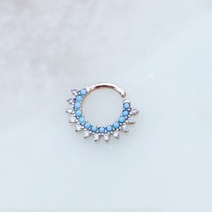 Rose Gold Turquoise Boho Hoop for Septum, Daith, and Cartilage. . 16G. 8mm.