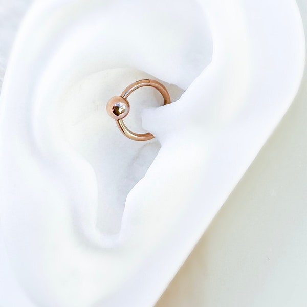 Rose Gold Titanium Fixed Ball Clicker for Daith/Septum/Cartilage. 8mm/10mm. 16 Gauge. 18 Gauge.