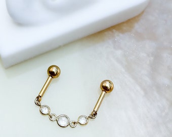 Gold or Silver Crystal Chain Industrial Barbell. 14G. (1.5”).