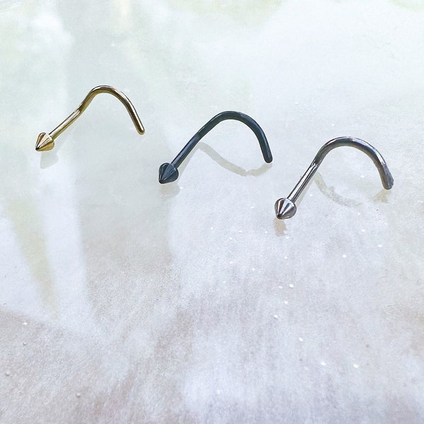 Titanium Spike Nose Ring Stud in Silver, Gold, or Black. 20G or 18G.