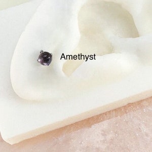 Titanium Amethyst Stone Labret for Cartilage, Lobe, Medusa, Tragus, Conch, and Flat piercings. 16G. 8mm or 6mm.