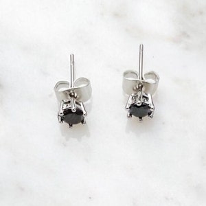Black Crystal Titanium Stud Earrings (Pair). 4mm Black Studs.