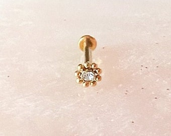 Gold Beaded Mandala Labret for Cartilage, Medusa, Monroe, Tragus, Flat, Helix, Conch, and Monroe piercings. 16G | 1/4” or 5/16”
