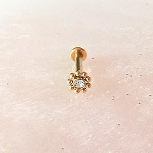 Gold Beaded Mandala Labret for Cartilage, Medusa, Monroe, Tragus, Flat, Helix, Conch, and Monroe piercings. 16G | 1/4” or 5/16”