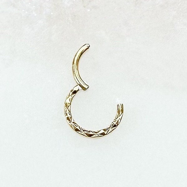 Titanium Gold Embossed Textured Clicker for Daith, Septum and Cartilage. 16G. 6mm, 8mm or 10mm.