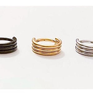 Clicker de aro con bisagras de triple capa de 16G para tabique, caracola, daith, hélice, trago y cartílago: negro, plateado y dorado