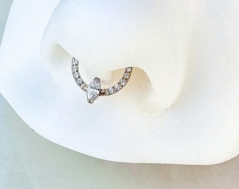 Gold Implant Grade Titanium Marquise Teardrop Crystal Clicker for Septum, Daith, Helix, and Cartilage piercings. 16G. 8mm or 10mm.