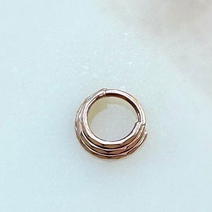 Titanium Thick Rose Gold Layered Clicker for Septum, Daith, and Cartilage piercings. 16G. 8mm or 10mm.
