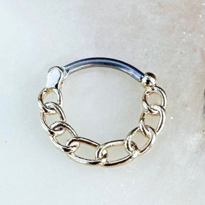 Titanium Gold Chain Clicker for Septum, Daith, and Cartilage piercings. 16G. 8mm or 10mm.