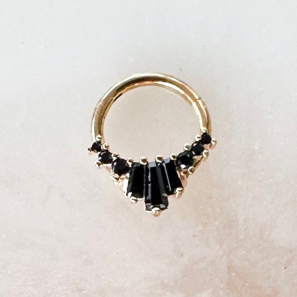 Gold and Black Crystal Fan Septum / Daith Clicker. Coffin Carved Crystals. 16G.