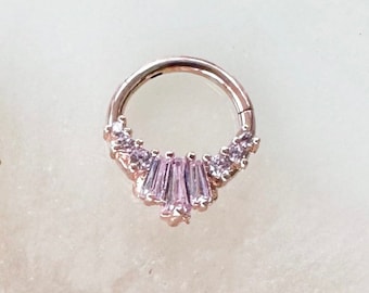 Rosegold and Light Pink Fanned Crystal Septum / Daith Clicker. 16G.