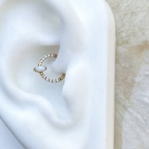 Gold Marquise White Opal Septum / Daith Clicker. 16G. 8mm or 10mm. Titanium.