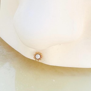 Gold Opal Mandala Medusa Labret for Medusa, Cartilage, Philtrum, Tragus, Flat, Helix, and Conch piercings. 16G | 6mm or 8mm.