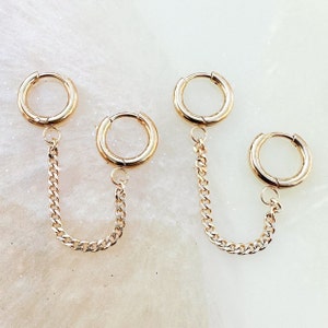 Gold Hoop Earrings with Chain.
