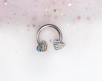 Rainbow Pride Heart Horseshoe jewelry for septum or Daith. 16G | 5/16”