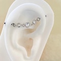 Silver Crystal Chain Industrial Barbell. 14G.