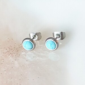 May include: A pair of silver stud earrings with turquoise stones.