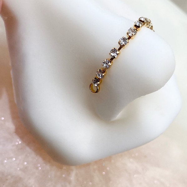 Gold Crystal Nose Chain Connecter. Piercing Chain. For Ear or Nostril Piercings.