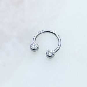Clear Crystal Horseshoe Hoop for Septum, Daith, and Cartilage. 16 Gauge. 10mm (3/8”).