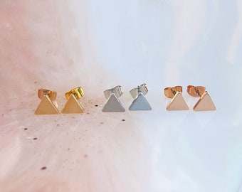 Triangle Earrings. Gold, Rosegold, or Silver Studs.