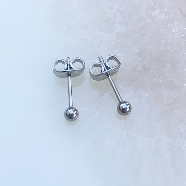 Pair of Implant Grade Titanium Silver Ball Studs. Stud Earrings. 2mm, 3mm, or 4mm.