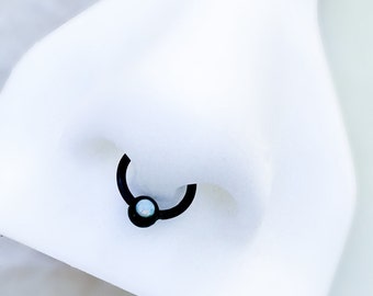 Black Opal Clicker for Septum, Daith, and Cartilage piercings. 16G or 18G. 8mm or 10mm.