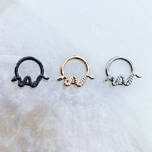 Titanium Black, Silver, or Gold Snake Daith, Helix, or Septum Clicker. 16G. 8mm or 10mm.