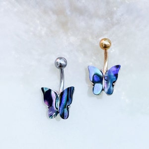 Silver or Gold  Mosaic Butterfly Belly Button Ring . 14 Gauge. 10mm (3/8”). Surgical Steel.