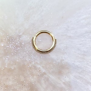 Titanium Gold Beaded Clicker suitable for Septum, Daith, Conch, Helix, and Cartilage piercings. 16G. 8mm or 10mm.