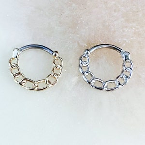 Titanium Gold or Silver Septum / Daith / Cartilage Clicker Chain. 16G. 8mm or 10mm.
