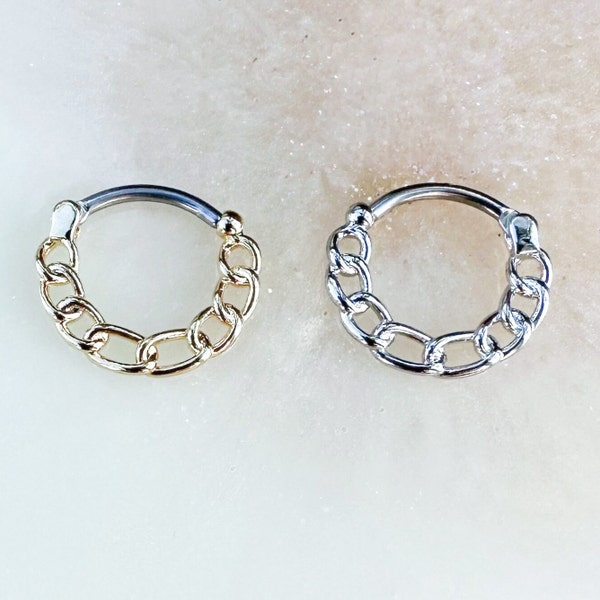 Titanium Gold or Silver Septum / Daith / Cartilage Clicker Chain. 16G. 8mm or 10mm.