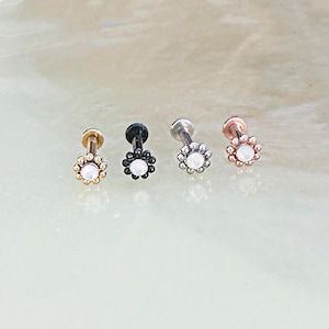 Opal Beaded Mandala Labret. 16G. 6mm or 8mm. Silver, Gold, Black, or Rosegold.