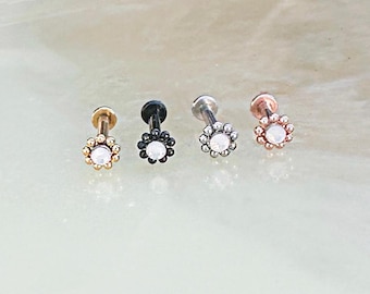 Opal Beaded Mandala Labret. 16G. 6mm or 8mm. Silver, Gold, Black, or Rosegold.