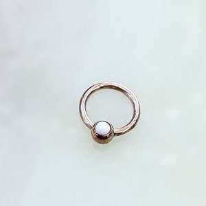 Rose Gold Opal Clicker for Septum, Daith, and Cartilage piercings. 16G or 18G. 8mm or 10mm.