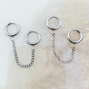 Silver Dainty Chain Hoop Earrings.